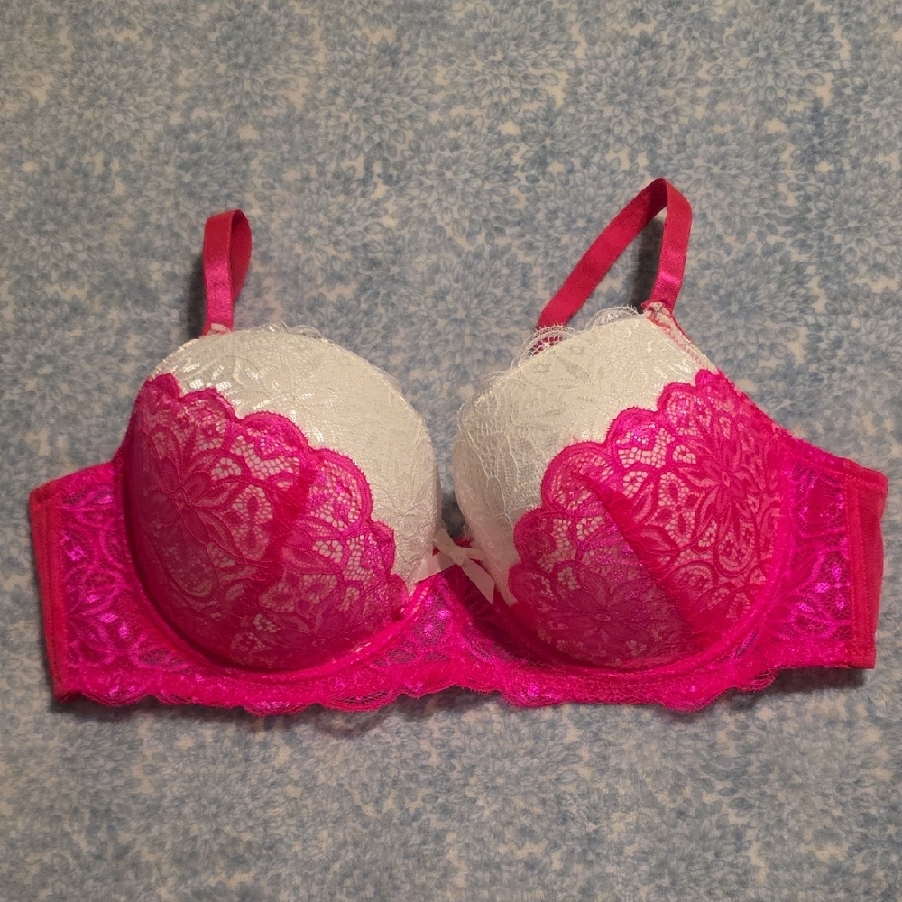 SHEIN Fuchsia and White Lace Bra